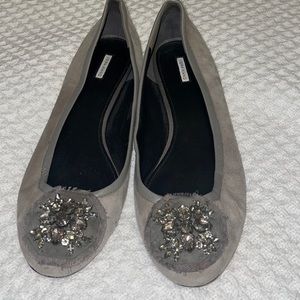 Vera Wang embellished grey suede flats